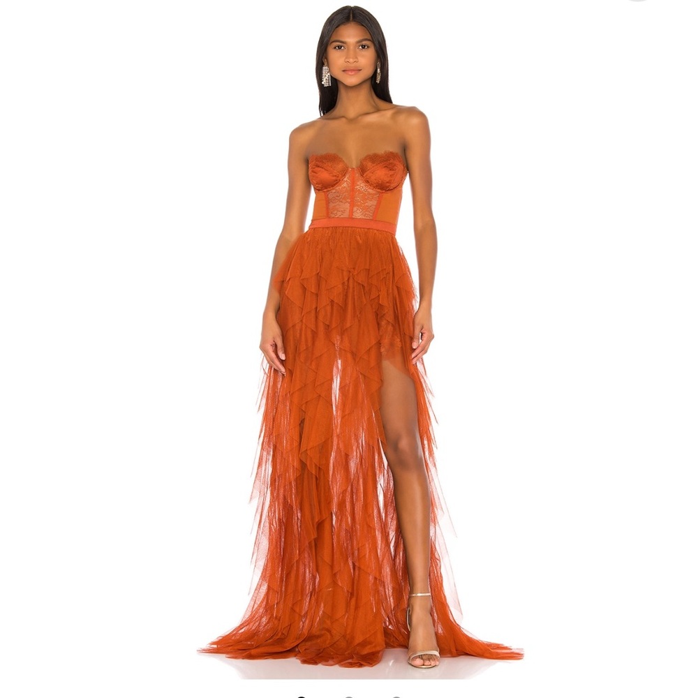 For Love And Lemons X Revolve Strapless Orange Gown